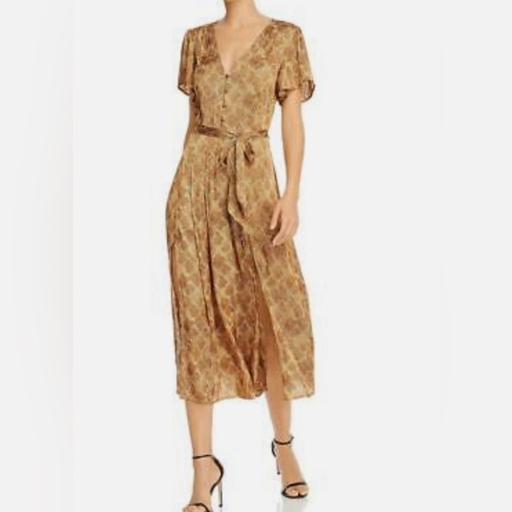 Paige  Alayna Light and Flowy Bronze Snake Print Dress w/2 Front Slits Sz Small